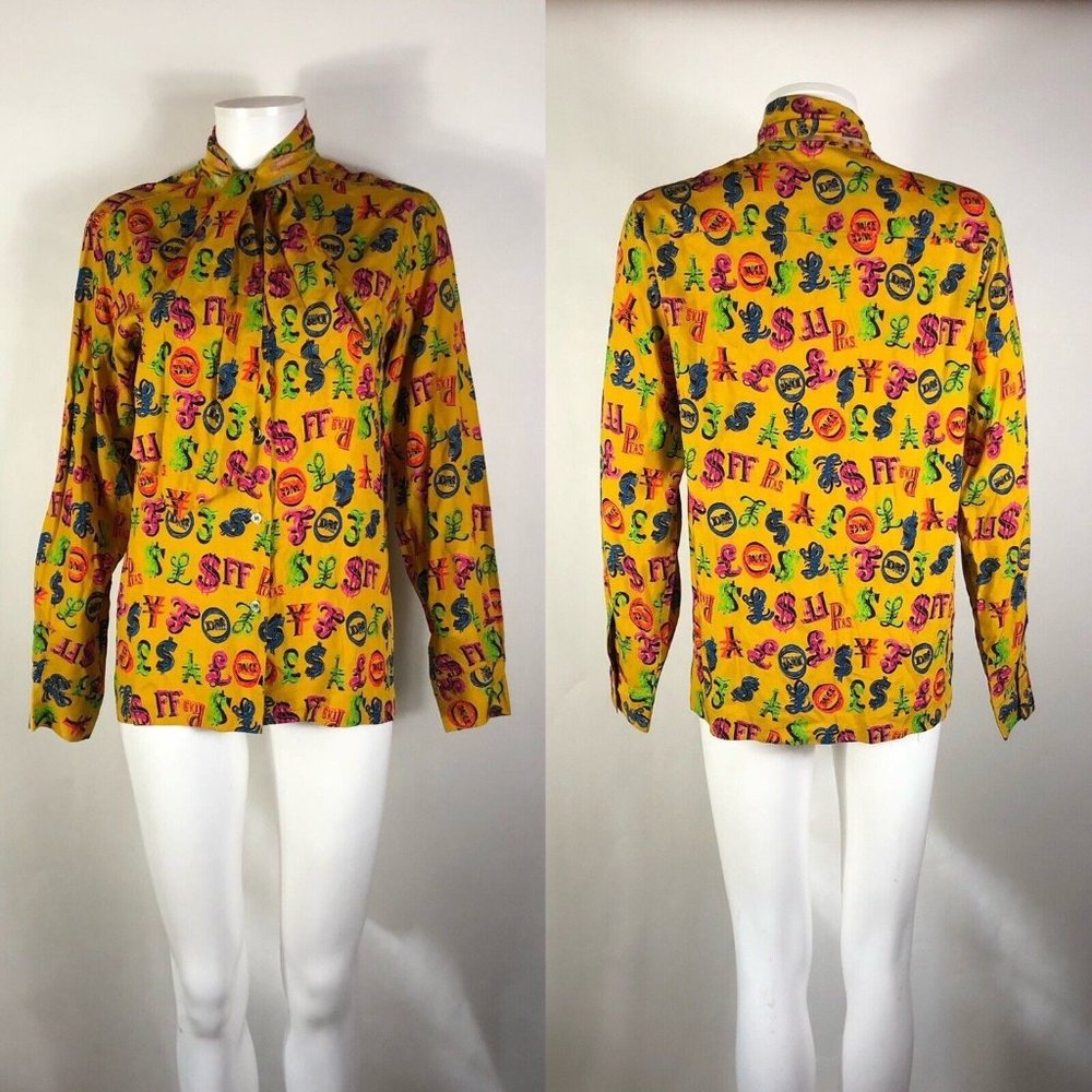 Rare Vtg Jean Paul Gaultier Junior Yellow Currency Print Shirt S